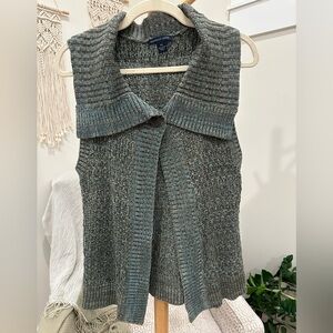 Westbound Petites Teal Brown Cotton Knit Button Sweater Vest, Petite Small